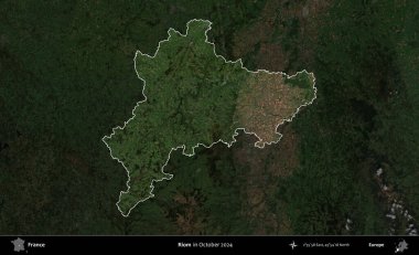 Riom. Fransa 'nın idari alanı, Ekim 2024' te çekilen Kopernik Nöbetçi karolarından oluşan koyu renkli bir uydu görüntüsü üzerinde vurgulandı ve özetlendi.