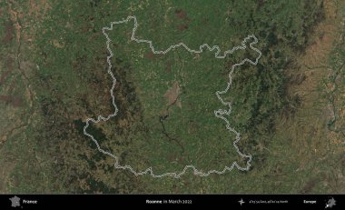 Roanne. Mart 2022 'de çekilen Copernicus Sentinel karolarından oluşan bir uydu görüntüsünde Fransa' nın idari bölgesinin ana hatları belirlendi.