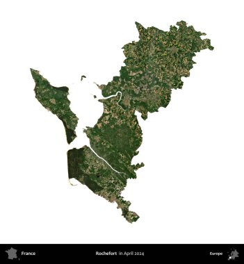 Rochefort. Fransa 'nın idari bölgesi, Nisan 2024' te çekilen Kopernik Nöbetçi karolarından oluşan bir uydu görüntüsü ile beyaza izole edildi.