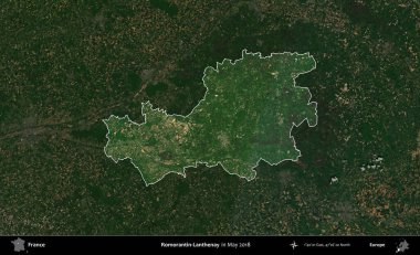 Romorantin-Lanthenay. Fransa 'nın idari alanı, Mayıs 2018' de çekilen Kopernik Nöbetçi karolarından oluşan koyu renkli bir uydu görüntüsü üzerinde vurgulandı ve özetlendi.