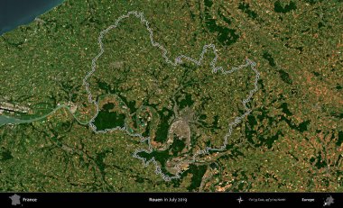 Rouen. Copernicus Sentinel 'in Temmuz 2019' da çekilen uydu görüntüsünde Fransa 'nın idari bölgesinin ana hatları belirlendi.