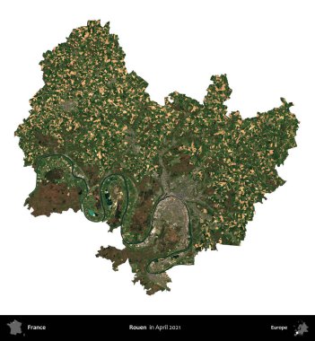 Rouen. Fransa 'nın idari bölgesi, Nisan 2021' de çekilen Kopernik Nöbetçi karolarından oluşan bir uydu görüntüsü ile beyaza izole edildi.