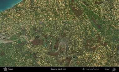 Rouen. Copernicus Sentinel 'in Mart 2022' de çekilmiş uydu görüntüsü üzerine Fransa 'nın idari bölgesi.
