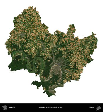 Rouen. Fransa 'nın idari bölgesi, Eylül 2024' te çekilen Kopernik Nöbetçi karolarından oluşan uydu görüntüsüyle beyaza izole edildi.