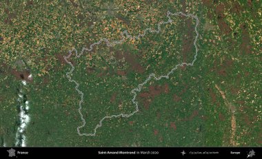 Saint-Amand-Montrond. Mart 2020 'de çekilen Copernicus Sentinel karolarından oluşan bir uydu görüntüsünde Fransa' nın idari bölgesinin ana hatları belirlendi.