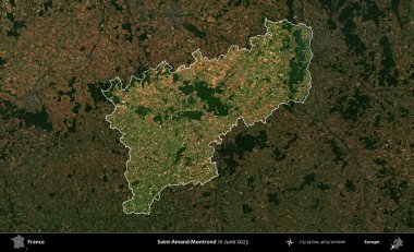 Saint-Amand-Montrond. Fransa 'nın idari alanı, Haziran 2023' te çekilen Kopernik Nöbetçi karolarından oluşan koyu renkli bir uydu görüntüsüyle vurgulandı ve özetlendi.