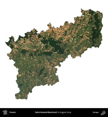 Saint-Amand-Montrond. Fransa 'nın idari bölgesi, Ağustos 2024' te çekilen Kopernik Nöbetçi karolarından oluşan bir uydu görüntüsüyle beyaza izole edildi.
