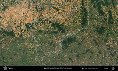 Saint-Amand-Montrond. Copernicus Sentinel 'in Ağustos 2024' te çekilen uydu görüntüsünde Fransa 'nın idari bölgesinin ana hatları belirlendi.