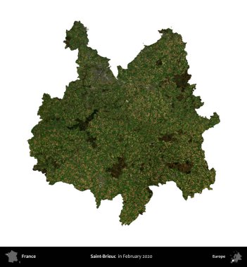 Saint-Brieuc 'de. Fransa 'nın idari bölgesi, Şubat 2020' de çekilen Kopernik Nöbetçi karolarından oluşan bir uydu görüntüsüyle beyaza izole edildi.