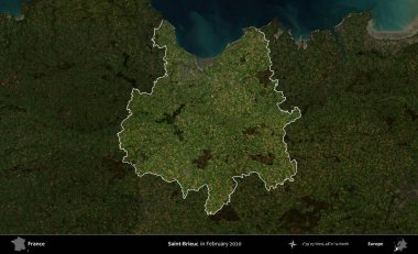 Saint-Brieuc 'de. Fransa 'nın idari alanı, Şubat 2020' de çekilen Kopernik Nöbetçi karolarından oluşan koyu renkli bir uydu görüntüsü üzerinde vurgulandı ve özetlendi.