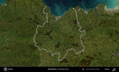 Saint-Brieuc 'de. Copernicus Sentinel 'in Şubat 2020' de çekilen uydu görüntüsünde Fransa 'nın idari bölgesinin ana hatları belirlendi.