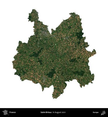 Saint-Brieuc 'de. Fransa 'nın idari bölgesi, Ağustos 2021' de çekilen Kopernik Nöbetçi karolarından oluşan bir uydu görüntüsüyle beyaza izole edildi.