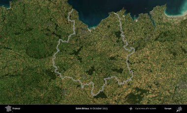Saint-Brieuc 'de. Copernicus Sentinel 'in Ekim 2023' te çekilen uydu görüntüsünde Fransa 'nın idari bölgesinin ana hatları belirlendi.