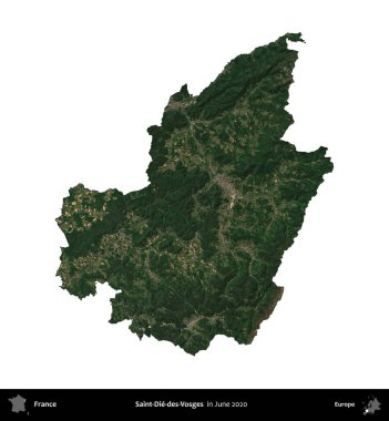 Saint-Die-des-Vosges. Fransa 'nın idari bölgesi, Haziran 2020' de çekilen Kopernik Nöbetçi karolarından oluşan bir uydu görüntüsüyle beyaza izole edildi.