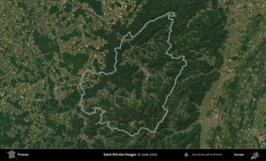 Saint-Die-des-Vosges. Haziran 2020 'de çekilen Copernicus Sentinel karolarından oluşan bir uydu görüntüsü üzerine Fransa' nın idari bölgesinin ana hatlarını belirledik.