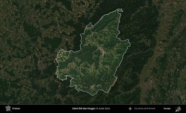 Saint-Die-des-Vosges. Fransa 'nın idari alanı, Haziran 2020' de çekilen Kopernik Nöbetçi karolarından oluşan koyu renkli bir uydu görüntüsüyle vurgulandı ve özetlendi.