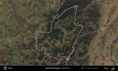Saint-Die-des-Vosges. Mart 2022 'de çekilen Copernicus Sentinel karolarından oluşan bir uydu görüntüsünde Fransa' nın idari bölgesinin ana hatları belirlendi.