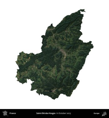 Saint-Die-des-Vosges. Fransa 'nın idari bölgesi, Ekim 2023' te çekilen Kopernik Nöbetçi karolarından oluşan bir uydu görüntüsüyle beyaza izole edildi.