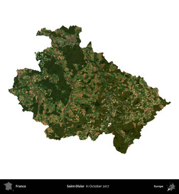 Aziz Dizier. Fransa 'nın idari bölgesi, Ekim 2017' de çekilen Kopernik Nöbetçi karolarından oluşan uydu görüntüsüyle beyaza izole edildi.