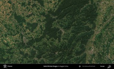 Saint-Die-des-Vosges. Copernicus Sentinel 'in Ağustos 2024' te çekilmiş uydu görüntüsü üzerine Fransa 'nın idari bölgesi.