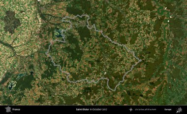 Aziz Dizier. Ekim 2017 'de çekilen Kopernik Sentinel karolarından oluşan bir uydu görüntüsünde Fransa' nın idari bölgesinin ana hatları belirlendi.
