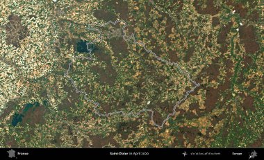 Aziz Dizier. Nisan 2020 'de çekilen Kopernik Nöbetçi karolarından oluşan bir uydu görüntüsünde Fransa' nın idari bölgesinin ana hatlarını çizdim.