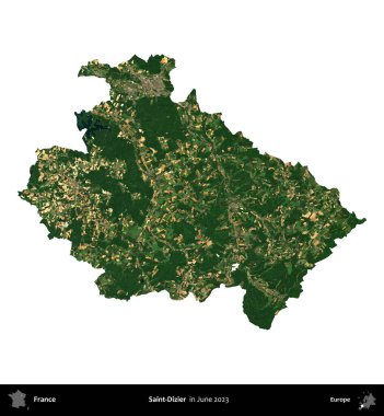 Aziz Dizier. Fransa 'nın idari bölgesi, Haziran 2023' te çekilen Kopernik Nöbetçi karolarından oluşan bir uydu görüntüsüyle beyaza izole edildi.