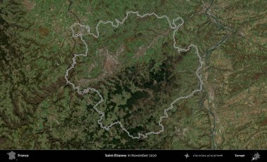 Aziz Etienne. Copernicus Sentinel 'in Kasım 2020' de çekilen uydu görüntüsünde Fransa 'nın idari bölgesinin ana hatları belirlendi.