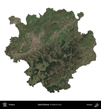 Aziz Etienne. Fransa 'nın idari bölgesi, Mart 2021' de çekilen Kopernik Nöbetçi karolarından oluşan bir uydu görüntüsüyle beyaza izole edildi.