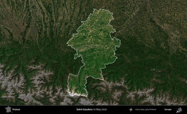 Saint-Gauden 'lar. Fransa 'nın idari alanı, Mayıs 2020' de çekilen Kopernik Nöbetçi karolarından oluşan koyu renkli bir uydu görüntüsü üzerinde vurgulandı ve özetlendi.