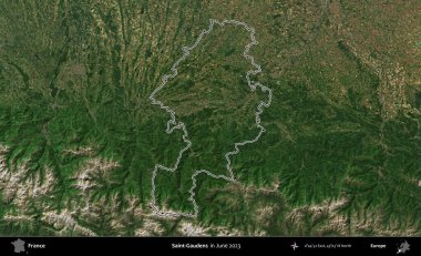 Saint-Gauden 'lar. Haziran 2023 'te çekilen Copernicus Sentinel karolarından oluşan bir uydu görüntüsünde Fransa' nın idari bölgesinin ana hatları belirlendi.