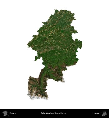 Saint-Gauden 'lar. Fransa 'nın idari bölgesi, Nisan 2024' te çekilen Kopernik Nöbetçi karolarından oluşan bir uydu görüntüsü ile beyaza izole edildi.