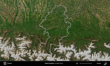 Saint-Gauden 'lar. Nisan 2024 'te çekilen Copernicus Sentinel karolarından oluşan bir uydu görüntüsünde Fransa' nın idari bölgesinin ana hatlarını çizdim.