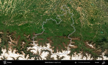 Saint-Gironlar. Nisan 2017 'de çekilen Kopernik Nöbetçi karolarından oluşan bir uydu görüntüsünde Fransa' nın idari bölgesinin ana hatları belirlendi.