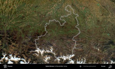 Saint-Gironlar. Copernicus Sentinel 'in Kasım 2024' te çekilen uydu görüntüsünde Fransa 'nın idari bölgesinin ana hatlarını çizdim.