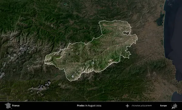 Övgü. Fransa 'nın idari alanı, Ağustos 2024' te çekilen Kopernik Sentinel karolarından oluşan koyu renkli bir uydu görüntüsü üzerinde vurgulandı ve özetlendi.