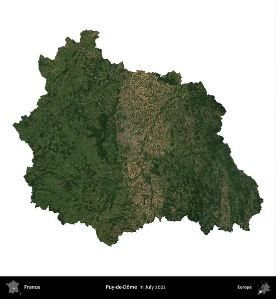 Puy-de-Dome. Fransa 'nın idari bölgesi, Temmuz 2022' de çekilen Kopernik Nöbetçi karolarından oluşan bir uydu görüntüsüyle beyaza izole edildi.