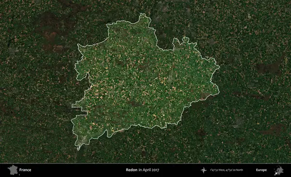 Redon. Fransa 'nın idari alanı, Nisan 2017' de çekilen Kopernik Nöbetçi karolarından oluşan koyu renkli bir uydu görüntüsü üzerinde vurgulandı ve özetlendi.
