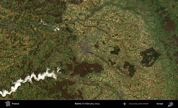 Reims. Copernicus Sentinel 'in Şubat 2023' te çekilmiş uydu görüntüsü üzerine Fransa 'nın idari bölgesi.