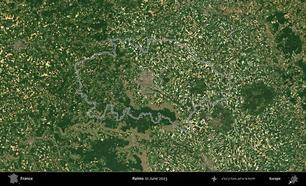 Reims. Haziran 2023 'te çekilen Copernicus Sentinel karolarından oluşan bir uydu görüntüsünde Fransa' nın idari bölgesinin ana hatları belirlendi.