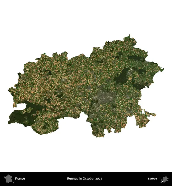 Rennes. Fransa 'nın idari bölgesi, Ekim 2023' te çekilen Kopernik Nöbetçi karolarından oluşan bir uydu görüntüsüyle beyaza izole edildi.