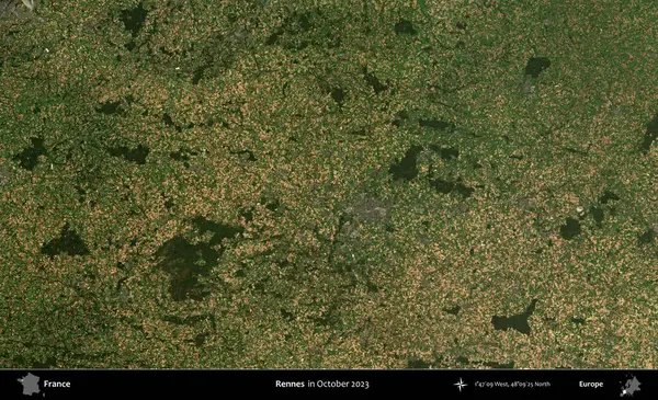 Rennes. Copernicus Sentinel 'in Ekim 2023' te çekilmiş uydu görüntüsü üzerine Fransa 'nın idari bölgesi.