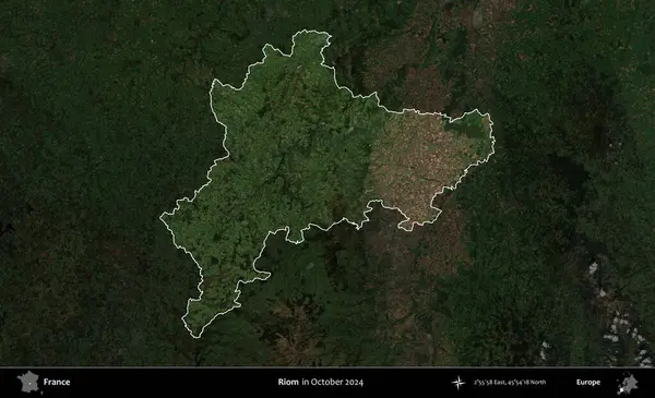 Riom. Fransa 'nın idari alanı, Ekim 2024' te çekilen Kopernik Nöbetçi karolarından oluşan koyu renkli bir uydu görüntüsü üzerinde vurgulandı ve özetlendi.