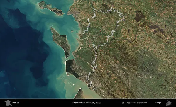 Rochefort. Copernicus Sentinel 'in Şubat 2023' te çekilen uydu görüntüsünde Fransa 'nın idari bölgesinin ana hatları belirlendi.