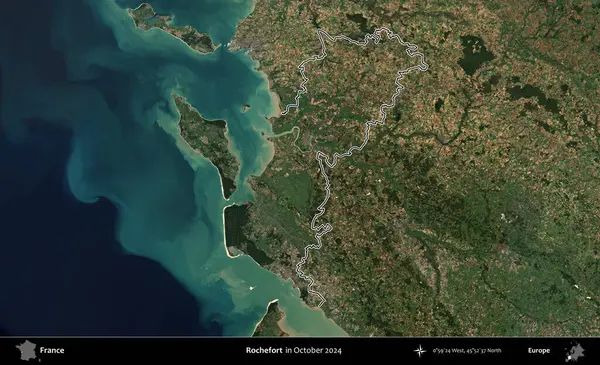 Rochefort. Copernicus Sentinel 'in Ekim 2024' te çekilen uydu görüntüsünde Fransa 'nın idari bölgesinin ana hatlarını çizdim.