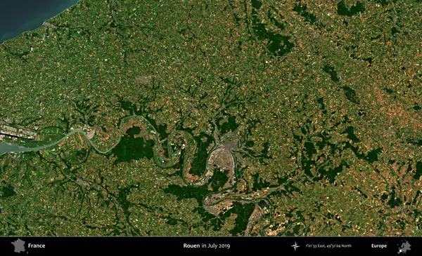 Rouen. Copernicus Sentinel 'in Temmuz 2019' da çekilmiş uydu görüntüsü üzerine Fransa 'nın idari bölgesi.
