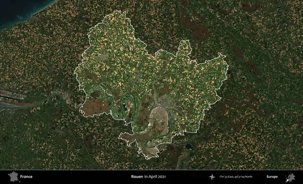 Rouen. Fransa 'nın idari alanı, Nisan 2021' de çekilen Kopernik Sentinel karolarından oluşan koyu renkli bir uydu görüntüsü üzerinde vurgulandı ve özetlendi.
