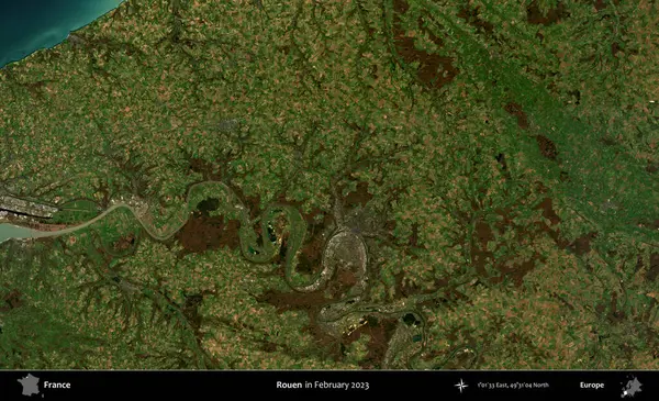 Rouen. Copernicus Sentinel 'in Şubat 2023' te çekilmiş uydu görüntüsü üzerine Fransa 'nın idari bölgesi.