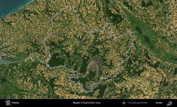 Rouen. Eylül 2024 'te çekilen Copernicus Sentinel karolarından oluşan bir uydu görüntüsünde Fransa' nın idari bölgesinin ana hatlarını çizdim.