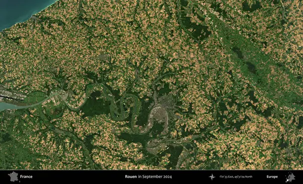 Rouen. Copernicus Sentinel 'in Eylül 2024' te çekilmiş uydu görüntüsü üzerine Fransa 'nın idari bölgesi.